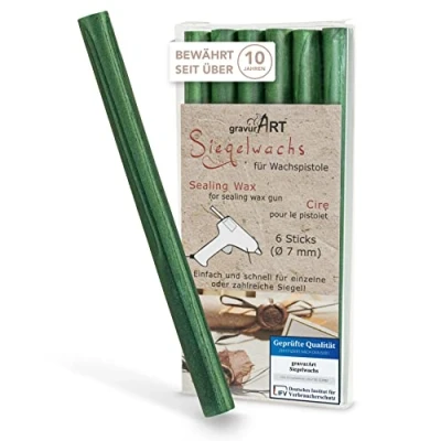 Abbildung von gravurART 7mm Siegelwachs für Wachspistole Perlmutt Grün 6er Pack