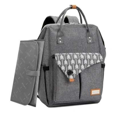 Abbildung von Lekebaby Baby Wickelrucksack Wickeltasche mit Wickelunterlage Multifunktional Große Kapazität Babytasche Reisetasche für Unterwegs, Grau