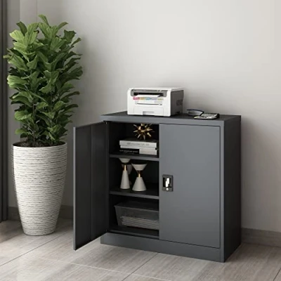 Abbildung von [en.casa] Aktenschrank Molise 90 x 40 cm Büroschrank mit 2 Türen Stahlschrank höhenverstellbaren Einlegeböden Metallschrank abschließbar Stahl Dunkelgrau