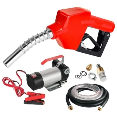 Abbildung von Wiltec Bio Dieselpumpe 12 V, 150 W, 40 l/min, Heizölpumpe selbstansaugend, Absaugpumpe für Diesel, Biodiesel, Heizöl, tragbare mobile Umfüllpumpe mit Zapfpistole und Schläuchen