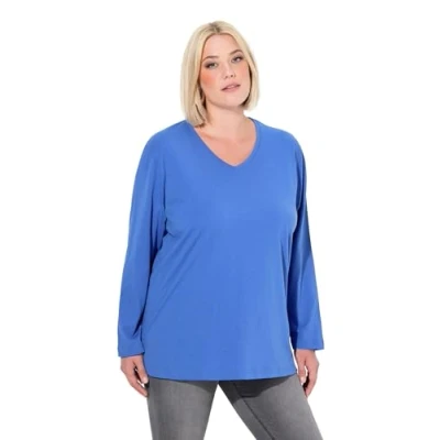 Abbildung von Ulla Popken Basic V Langarmshirt, Damen, Größe: 50/52, Peacock blue
