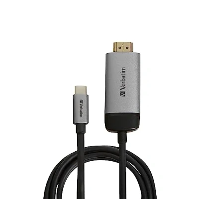 Abbildung von Verbatim USB C auf HDMI Adapter 4K, kompatibel mit Thunderbolt 3 und fähigen Laptops, Notebooks, MacBooks uvm, zu Kabel, bis Ultra HD 4K Auflösung, 1,5 m