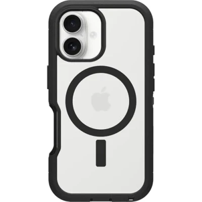 Abbildung von OtterBox Defender Series XT MagSafe Hülle für iPhone 16, stoßfest, Ultra robust, schützende Hülle, 7X getestet nach Militärstandard, Transparent/Schwarz, Keine Einzelhandelsverpackung