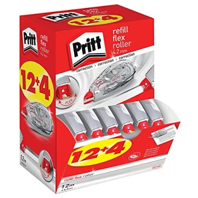 Abbildung von Pritt Korrekturroller Refill Flex Roller Midway, 12 + 4 im Display, einfach nachfüllbar, einziehbare flexible Spitze, Push &amp; Pull Funktion, Breite 4,2mm, Länge 12m, 9H PRR4M