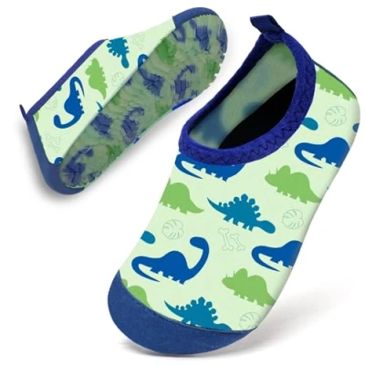 Abbildung von Badeschuhe Baby Kinder Wasserschuhe Jungen Schwimmschuhe Strandschuhe Badesoken Kleinkind Aquaschuhe Barfuss Schuhe(Hellgrüner Dinosaurier,18/19)