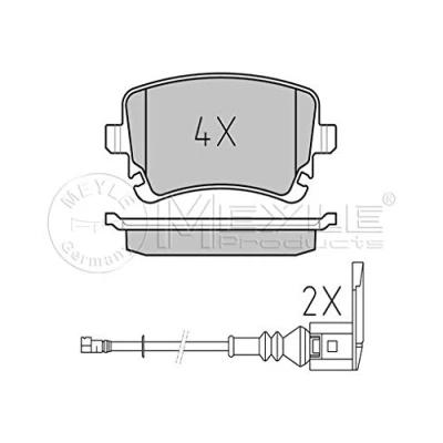 Abbildung von MEYLE 025 233 2617/W Bremsbelagsatz ORIGINAL Quality Hinterachse inkl. Verschleißwarnkontakt mit Anti Quietsch Blech VOLKSWAGEN: Transporter 5 Bus