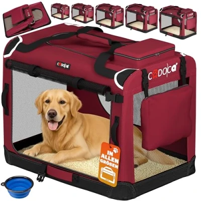 Abbildung von CADOCA® Hundebox faltbar Transportbox XXXL 101x70x70cm robust atmungsaktiv Transporttasche Auto Rückbank Haustiertransportbox Hundetragetasche Dunkelrot