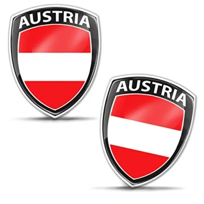 Abbildung von Biomar Labs® 2 x Aufkleber 3D Gel Silikon Abzeichen Stickers Auto Motorrad Fahrrad Fenster Tür PC Handy Tablet Laptop Austria Österreich Österreichische Flagge Fahne Flag F 156