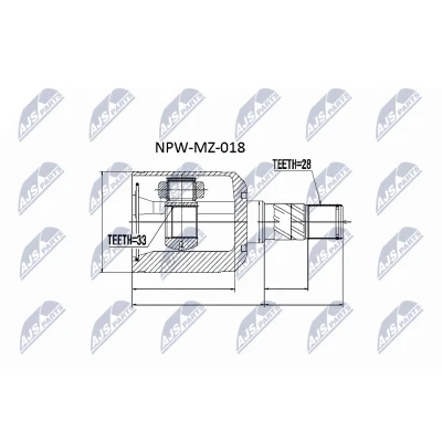 Abbildung von NTY NPW MZ 018 Gelenksatz getriebeseitig, Vorderachse links MAZDA: 6 Limousine, Station Wagon, Hatchback