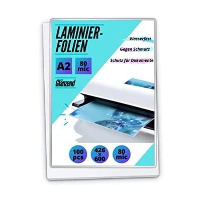 Abbildung von 100 PREMIUM Laminierfolien DIN A2 glänzend 2 x 80mic (160 mic)