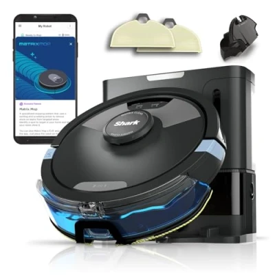 Abbildung von Shark Matrix Plus 2 in 1 selbstentleerter Wisch &amp; Saugroboter mit LiDAR Home Mapping Kantenreinigung, für Teppiche, Hartböden Tierhaare, Anti Allergen, selbstaufladend, Schwarz RV2620WAEU