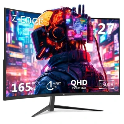 Abbildung von Z Edge 27 Zoll QHD Curved Gaming Monitor 165Hz(DP) 144Hz(HDMI) 1ms 2K 2560x1440 16:9 LED Bildschirm, Rahmenlos, FreeSync, VESA Kompatibel Schwarz