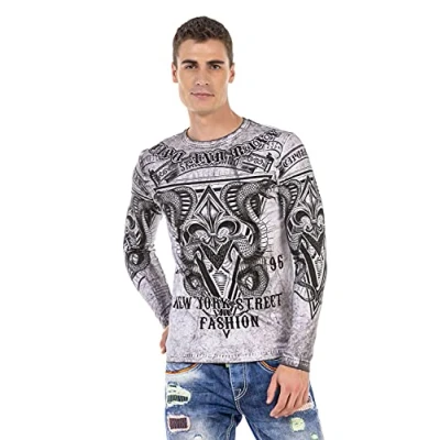 Abbildung von Cipo &amp; Baxx Herren Longshirt Sweatshirt Shirt Langarmshirt Longsleeve Print CL489 Grau XL