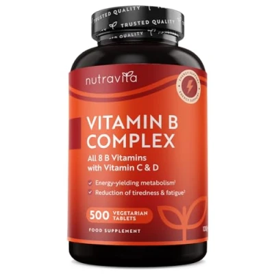 Abbildung von Vitamin B Komplex mit C + D Biotin 500 Tabletten für +1 Jahr Vorat, Stoffwechsel, Psychische Funktion, Nervensystem (EFSA) Nutravita