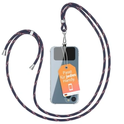 Abbildung von EAZY CASE Handykette Universal zum Umhängen kompatibel mit jedem Smartphone als Handyhülle Band Handytasche Kette Handyband jeder Hülle kombinierbar Kordel in Navy Camouflage