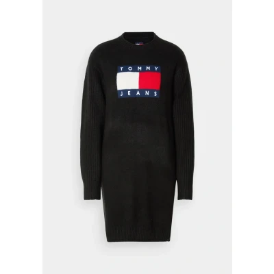 Abbildung von Tommy Jeans FLAG Sweater Dress Strickkleid, Damen, Größe: 32, Black