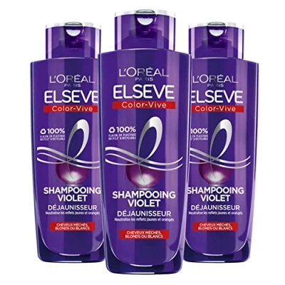 Abbildung von L&#039;Oréal Paris 3 x Shampoo Violet Entgilbung für blondes, verfärbtes, gesträhntes oder weißes Haar Neutralisierung von gelben &amp; orangen Reflektionen Elseve Color Vive 200 ml