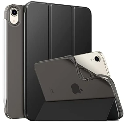Abbildung von MoKo Hülle Kompatibel mit iPad Mini 6 8,3 Zoll 2021, Transluzent Rücken Deckel Schutzhülle [Unterstützt Laden] PU Leder Tasche Auto Schlaf/Wach, Schwarz