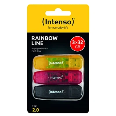 Abbildung von Intenso USB Stick 32GB Speicherstick Rainbow Line gelb, rot, schwarz 3er Pack