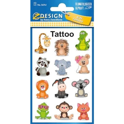 Abbildung von AVERY Zweckform 12 Tattoos Kinder Tiere (Temporäre Tattoos, wasserfeste Kindertattoos, hautfreundliche Klebetattoos, Aufkleber für Jungen Mädchen Mitgebsel Kindergeburtstag Party) 56761