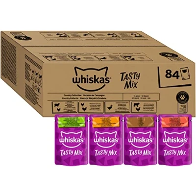 Abbildung von Whiskas Adult 1+ Katzennassfutter Tasty Mix Country Collection in Sauce, 84 Portionsbeutel, 84x85g (1 Großpackung) Hochwertiges Katzenfutter nass, für ausgewachsene Katzen