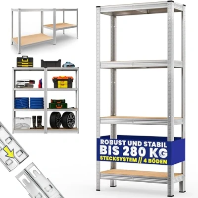 Abbildung von monzana Schwerlastregal, 170x75x30cm 280kg 4 MDF Platten Regal Lagerregal Kellerregal