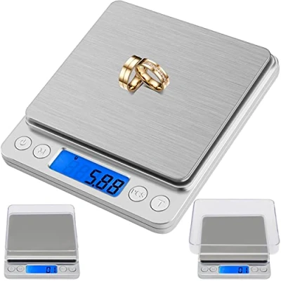 Abbildung von Ruhhy Küchenwaage 500 g / 0,01 g, (Goldwaage Präzisionswaage Digitalwaage, 4 tlg., wiegen, Waage, 500g, LCD Display), Feinwaage Digitale