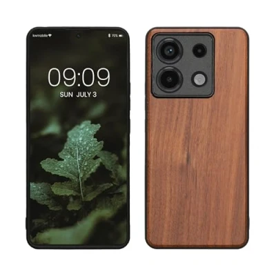 Abbildung von kwmobile Hülle kompatibel mit Xiaomi Redmi Note 13 Pro 5G / Poco X6 Holz Case stoßfestes Handy Cover TPU Handyhülle in Vintage Braun