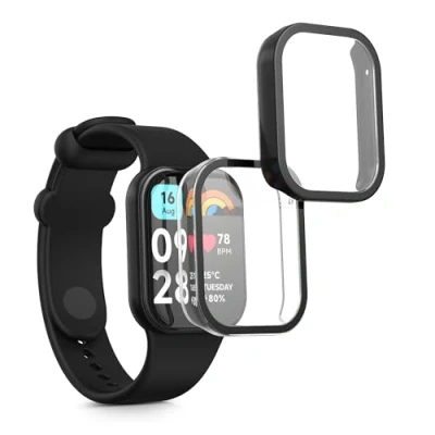 Abbildung von kwmobile 2X Cover kompatibel mit Xiaomi Mi Band 8 Pro Hülle Fullbody Fitnesstracker Case Set aus Glas Transparent Schwarz