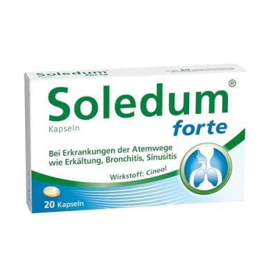 Abbildung von Soledum Kapseln forte 20 Erkältungskapseln mit Cineol bei Entzündungen der Atemwege wie Bronchitis