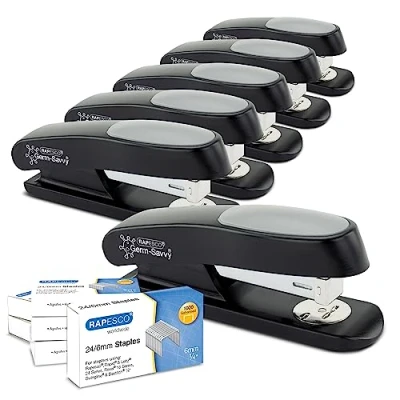 Abbildung von Rapesco 1734 Business Pack: 6 Germ Savvy Antibakteriellem ECO Sting Ray Heftgeräten, 20 Blatt Heftleistung, und Schachteln von 1000 24/6 mm Heftklammern, Schwarz