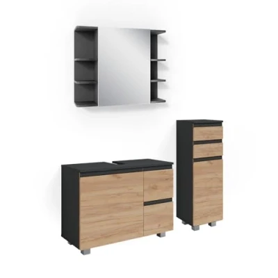 Abbildung von Vicco Badmöbel Set J Shape, Anthrazit/Goldkraft Eiche, 3 Teile, (3 St., er Set)
