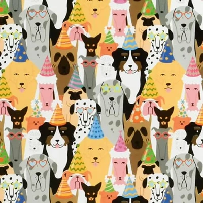 Abbildung von Star Geschenkpapier, Geschenkpapier Hunde mit Partyhüten Motiv 70cm x 2m Rolle Bunt