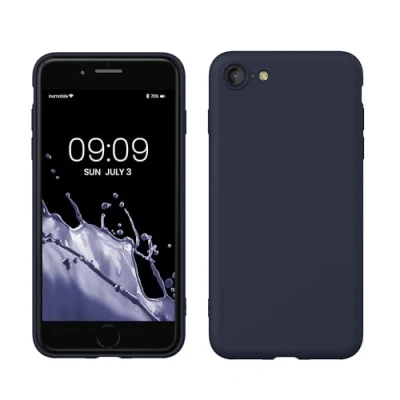 Abbildung von kwmobile Hülle kompatibel mit Apple iPhone SE (2022) / (2020) 8 7 gummierte TPU Silikon Handyhülle Schutzhülle für kabelloses Laden Case in Heidelbeerblau