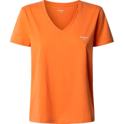 Abbildung von Pepe Jeans MACY Vneck Tshirt basic, Damen, Größe: Small, Washed orange
