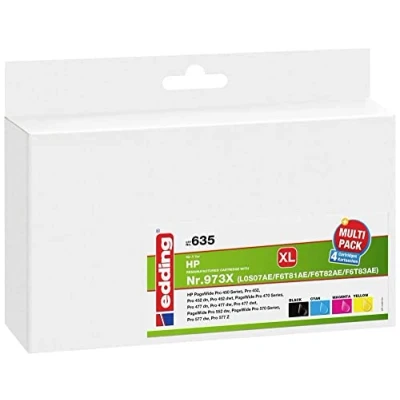 Abbildung von edding Druckerpatronen EDD 635 schwarz, cyan, magenta, gelb kompatibel zu HP 973X (L0S07AE, F6T81AE, F6T82AE, F6T83AE),
