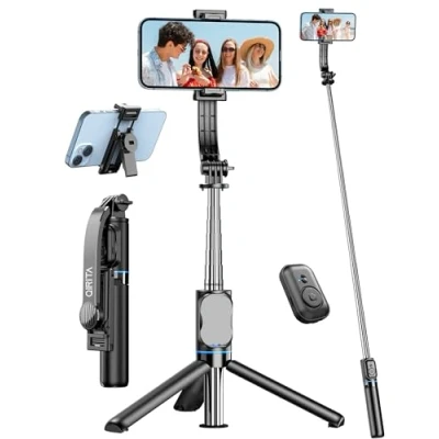 Abbildung von Selfie Stick Stativ, 106cm Handy Stativ Erweiterbar Handystativhalter mit Abnehmbarer Fernbedienung &amp; Ständer, Stange für Smartphone 360 Drehbar Kompatibel iPhone, Android