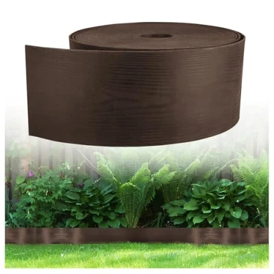 Abbildung von GARDENIX Flexible Rasenkante Kunststoff 10m, Höhe 130mm Rasen Beeteinfassung Holzoptik Beetumrandung Rund Wetterbeständige Rasenbegrenzung, Rasenkanten Braun