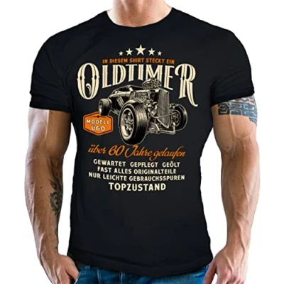 Abbildung von LOBO NEGRO® T Shirt als Geschenk für Männer zum Geburtstag Oldtimer über 60 Topzustand