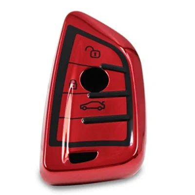 Abbildung von Autoschlüssel Hülle für 3 Tasten Auto Schlüssel TPU Schutzhülle Chrom Hochglanz Schlüsselhülle Cover Kfz Zubehör BD (Chrom Rot)