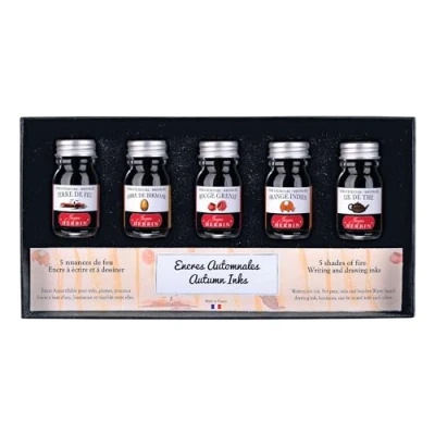 Abbildung von J.Herbin 18503T Tintenset mit 5 Tintenflakons (10ml, ideal für Zeichnen und Kalligraphie, Herbst) 1 Pack sortiert