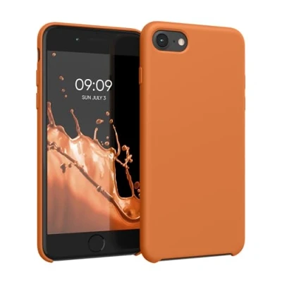 Abbildung von kwmobile Hülle kompatibel mit Apple iPhone SE (2022) / (2020) 8 7 Silikon Handy Case Handyhülle weiche Oberfläche kabelloses Laden Warme Aprikose