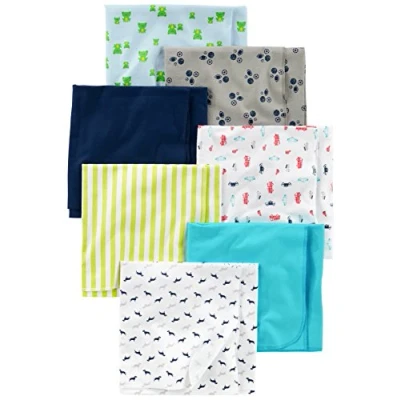 Abbildung von Simple Joys by Carter&#039;s Unisex Baby 7 Pack Flannel Nursery Receiving Blankets, Blau/Weiß, Einheitsgröße (7er Pack)
