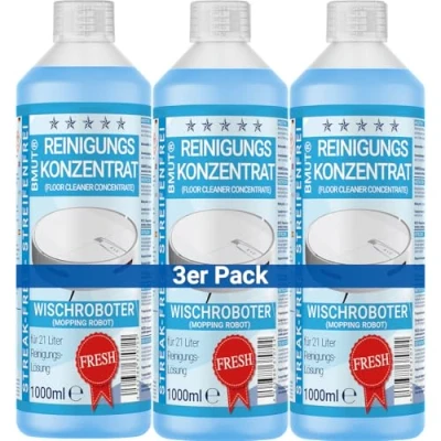 Abbildung von 3x 1000ml Wischroboter Reinigungsmittel Konzentrat mit Frische Duft &amp; Dosierbecher Streifenfrei schaumarm Saugwischer Bodenreiniger