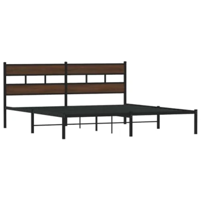 Abbildung von vidaXL Bettgestell, Bett mit Kopfteil, Bettrahmen Lattenrost Mittelfüßen, Metallbett Doppelbett für Schlafzimmer, Braun Eiche 180x200cm