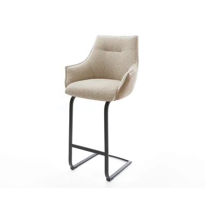 Abbildung von Barstuhl Alja Flex Materialmix Mikrofaser Schlamm / Bouclé Freischwinger flach Metall Schwarz Taschenfederkern