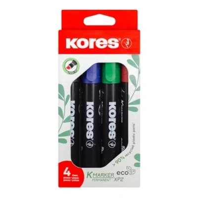 Abbildung von Kores K Marker Eco XP2: farbige Permanentmarker, Keilspitze mit wasserfester und geruchsarmer Tinte, für alle Oberflächen, 4er Pack, farblich sortiert