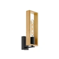 Abbildung von EGLO Wandlampe Littleton, Vintage Wandleuchte im Industrial Design, Retro Lampe aus Stahl und Holz, Farbe Schwarz, braun, Fassung E27, FSC zertifiziert