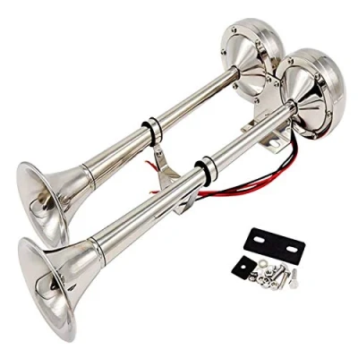 Abbildung von YIYIDA autohupe elektrisches Horn Hupe Auto/Marine Edelstahl 304 Doppelhorn car Schiff elektrische für 12V ladungsrad LKW Transporter Boote züge Yacht ect