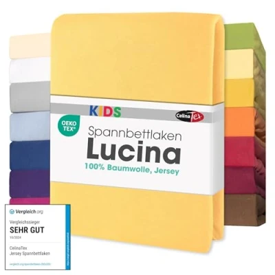Abbildung von CelinaTex Jersey Spannbettlaken Lucina für Kids 60x120 70x140cm Creme gelb 100% Baumwolle gekämmt superweich Oeko TEX